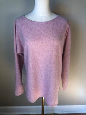 Charter Club Luxury 100% Cashmere Boat Neck Curved Hem Sweater Pastel Pink Small